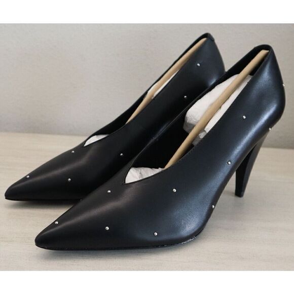 ALLSAINTS 34WF801P Women's Sz 9M Black Adrianna Leather Studded Heels Pumps - Picture 2 of 13